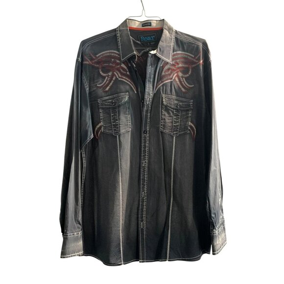 Roar Men's Embroidered Western Shirt XXL Long Sleeve Button Down Trabal - Picture 2 of 8